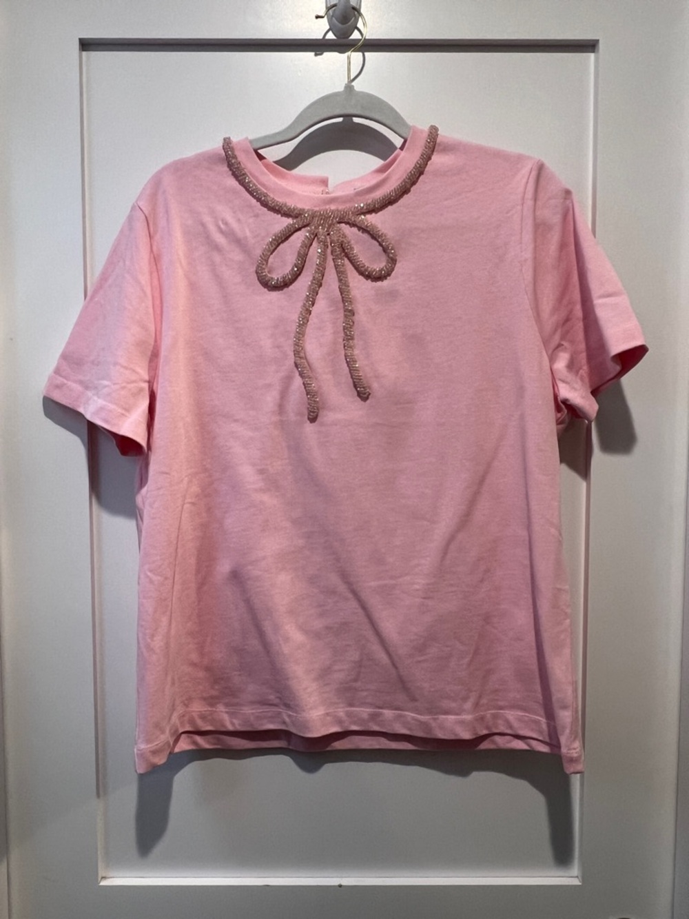 English Factory Pink Embellished Bow Neck Tee woman’s size large